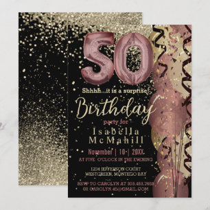 Invitation Black and Rose Gold Parties scintillant 50e annive