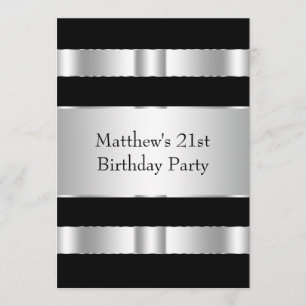 Invitation Black and Silver Mans 21e fête d'anniversaire
