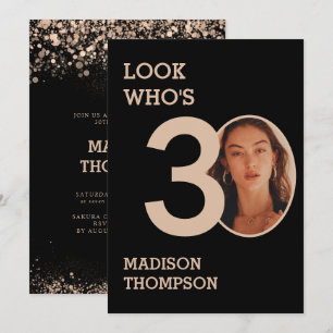 Invitation Black and Sparkle Gold Parties scintillant 30e ann