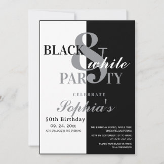 Invitation Black and White Birthday Party