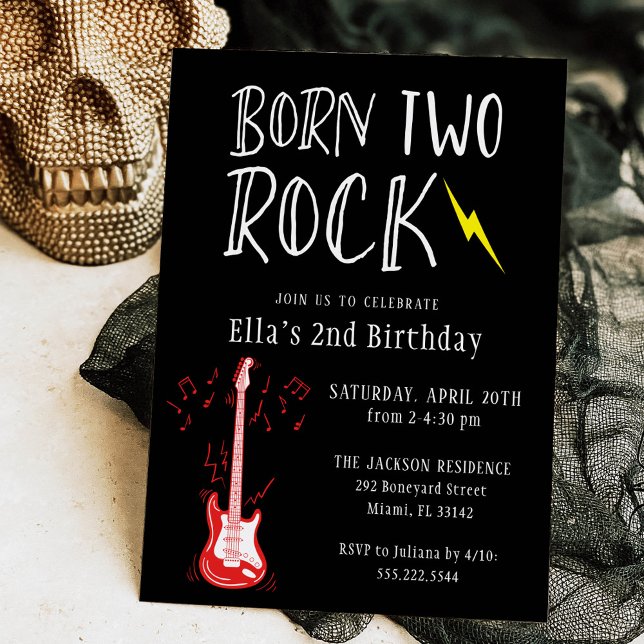 Invitation Black and White Born Two Rock Guitare 2e anniversa (Créateur téléchargé)