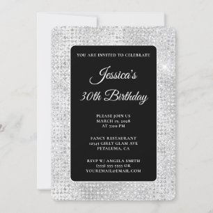 Invitation Black and White Disco Parties scintillant 30e anni