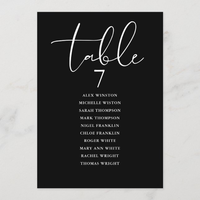 Invitation Black And White Elegant Seating Plan Table Number (Devant)
