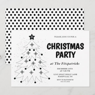 Invitation Black and White Festive Tree Christmas Party
