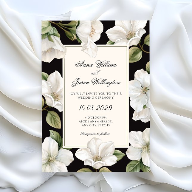 Invitation Black and white Floral elegant wedding (Créateur téléchargé)