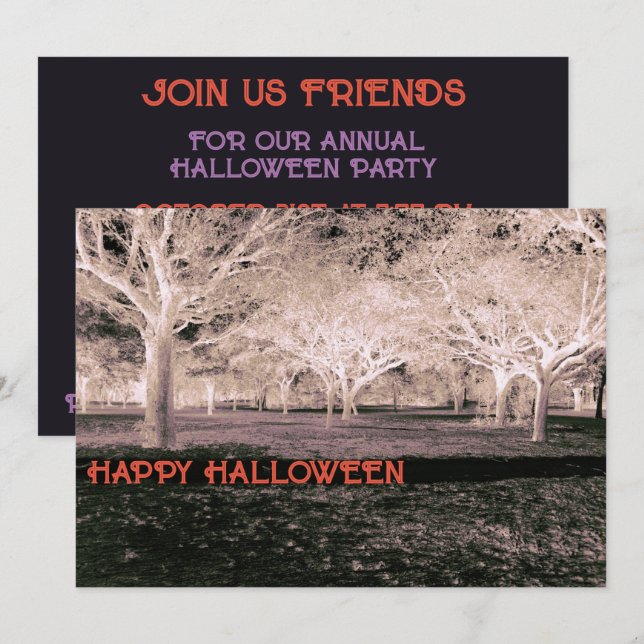 Invitation Black and White Halloween Party Scanner Woods (Devant / Derrière)
