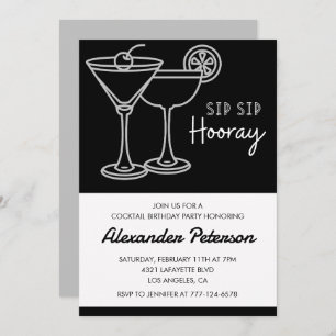 Invitation Black and White Men Cocktail 47e anniversaire