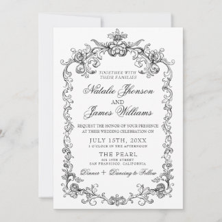 Invitation Black And White Old Money Photo QR Code Wedding