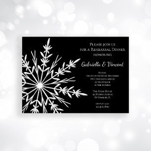 Invitation Black and White Snowflake Winter Rehearsal Dinner