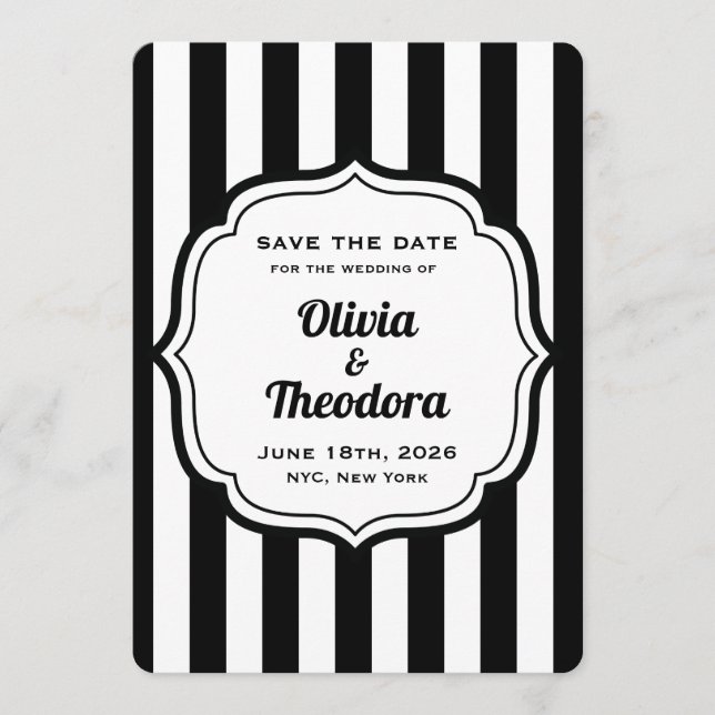 Invitation Black and White Stripe Save the Date Cards (Devant)