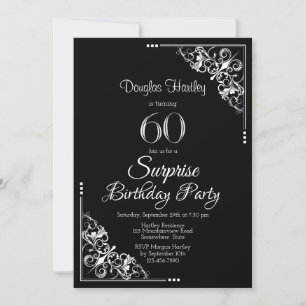 Invitation Black and White Surprise 60e fête d'anniversaire