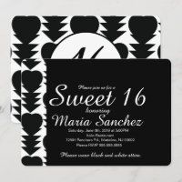 Black and White Sweet 16 Coeur fête d'anniversaire