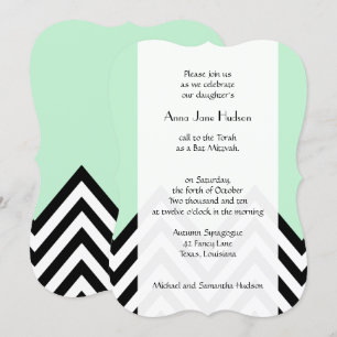 Invitation Black and White Zigzag Pattern, Green, Bat Mitzvah