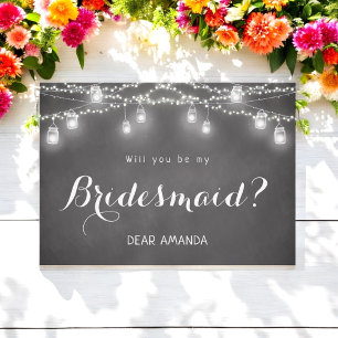 Invitation Black Be My Bridesmaid Mason Jar Chalkboard