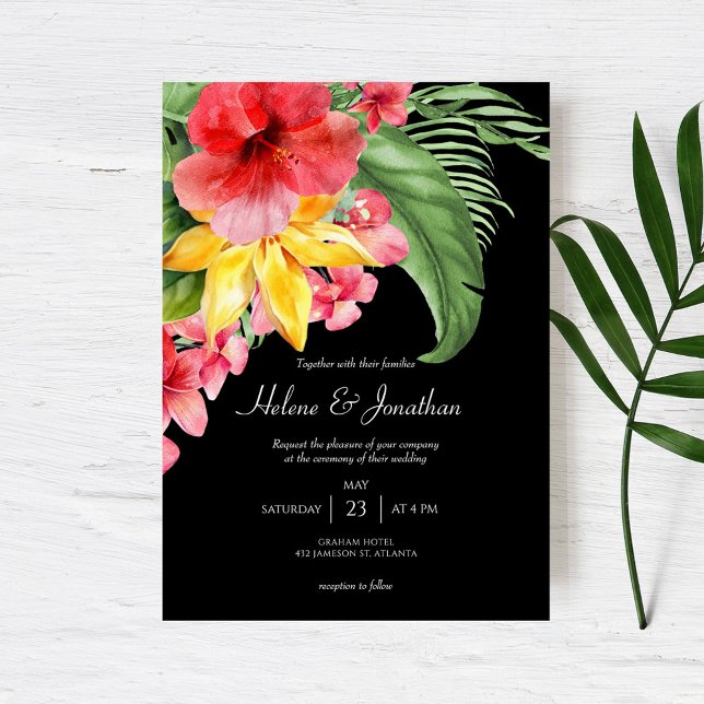 Invitation Black Beach Floral Tropical Destination Mariage (Créateur téléchargé)