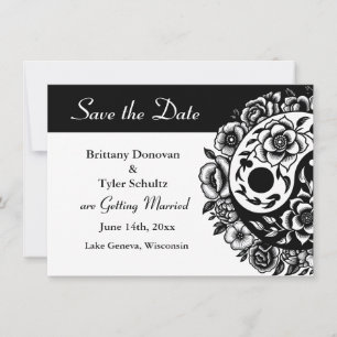 Invitation Black Blanc Floral Yin Yang Mariage Enregistrer la