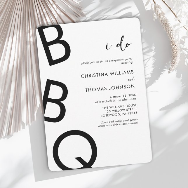 Invitation Black Blanc moderne Je fais BBQ Engagement (Créateur téléchargé)