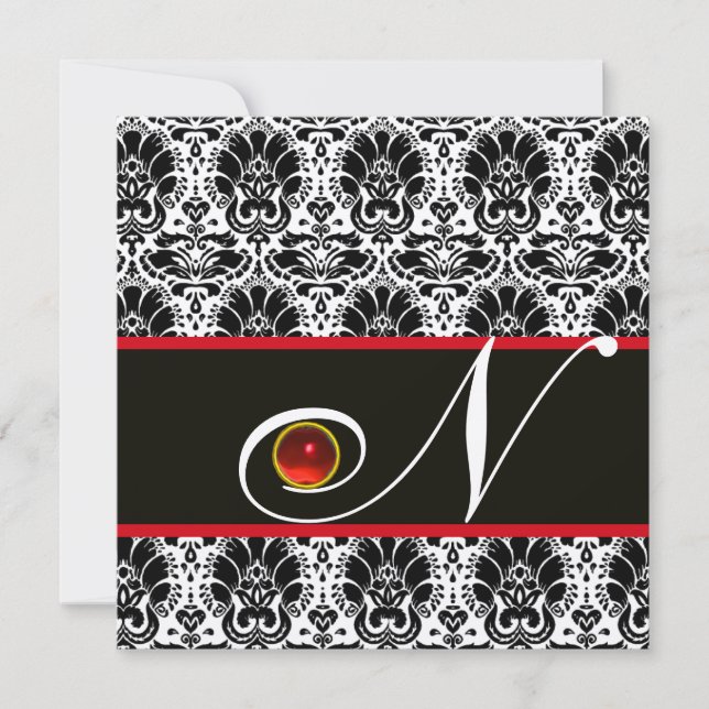 Invitation BLACK BLANC OR ROUGE DOMMASQUE MONOGRAM Ruby (Devant)