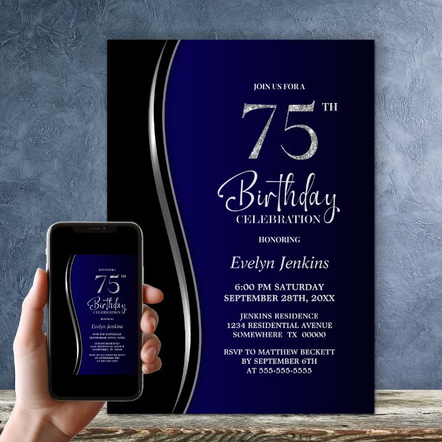Invitation Black Blue 75e anniversaire (Créateur téléchargé)