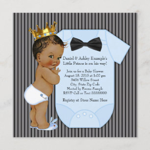 Invitation Black Blue Ethnic Prince Baby shower Gold Couronne