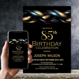 Invitation Black Blue Gold 85e anniversaire fête