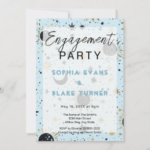 Invitation Black Blue Gold Celestial Mariage de l'engagement
