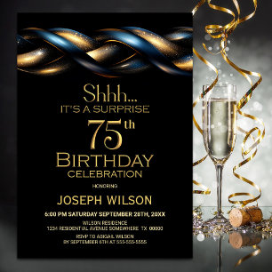 Invitation Black Blue Gold Surprise 75e anniversaire