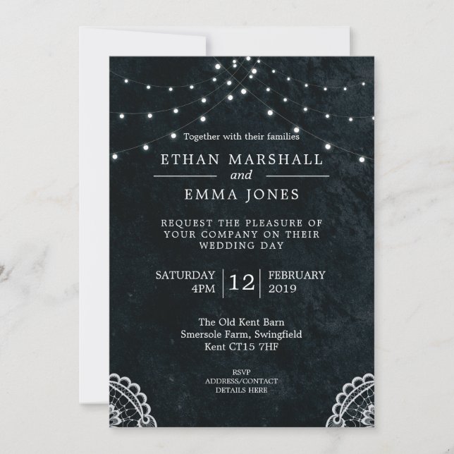 Invitation Black Blue Lace Light (Devant)
