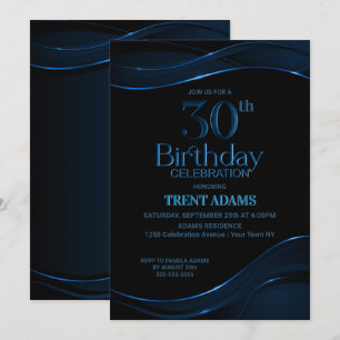 Invitation Black Blue moderne 30e fête d'anniversaire