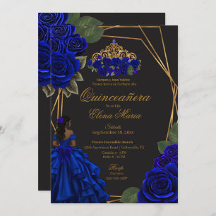 Invitation Black Blue Rose Gold Princesse Quinceañera