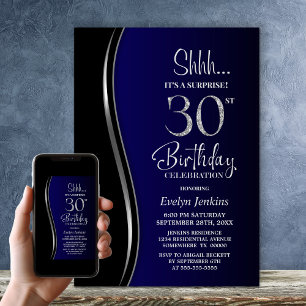 Invitation Black Blue Surprise 30e anniversaire