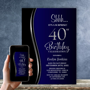 Invitation Black Blue Surprise 40e anniversaire