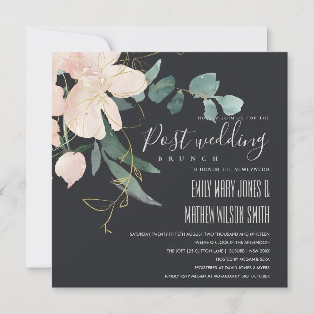 INVITATION BLACK BLUSH OR FLORAL BUNCH POST MARIAGE BRUNCH (Devant)