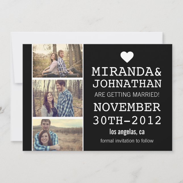 Invitation Black Bold Photo Strip Enregistrer La Date Invitat (Devant)