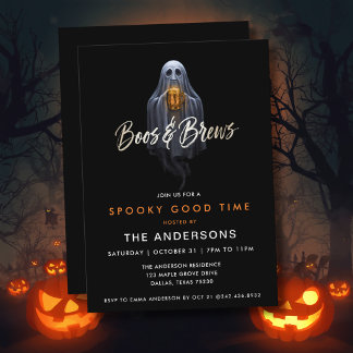 Invitation Black Boos & Brews Fantôme Halloween