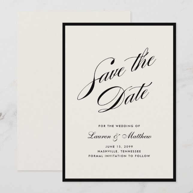 Invitation Black Border Ivory Modern Save the Date (Devant / Derrière)