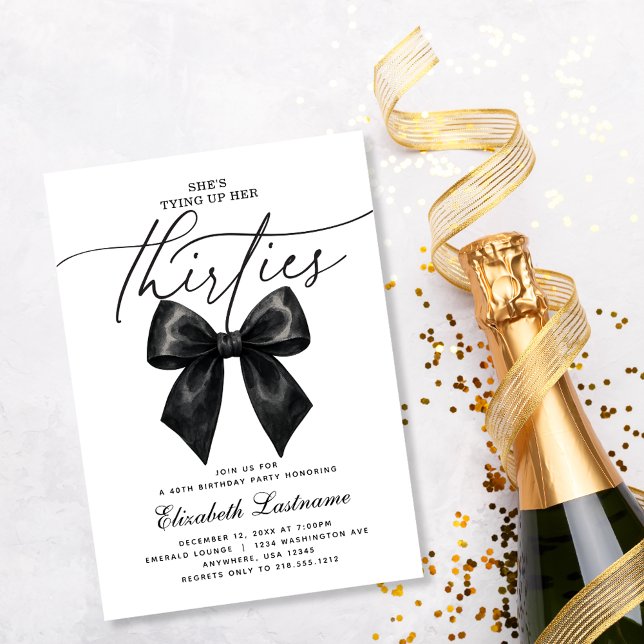 Invitation Black Bow Attache ses trente 40e anniversaire (Black Bow Tying Up Her Thirties 40th Birthday Invitation
Celebrate the milestone of forty with timel)