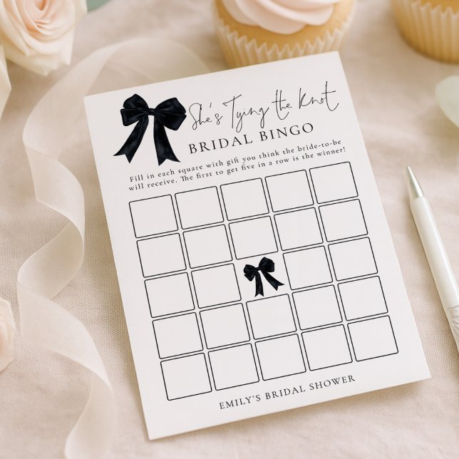 Invitation Black Bow Bingo Bridal Shower Game Card (Créateur téléchargé)