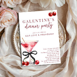 Invitation Black Bow Cherry Martini Galentines Dinner Party
