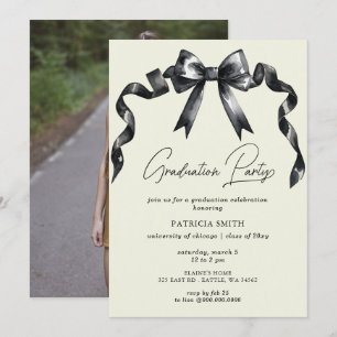 Invitation Black Bow Coquette Photo Graduation Party