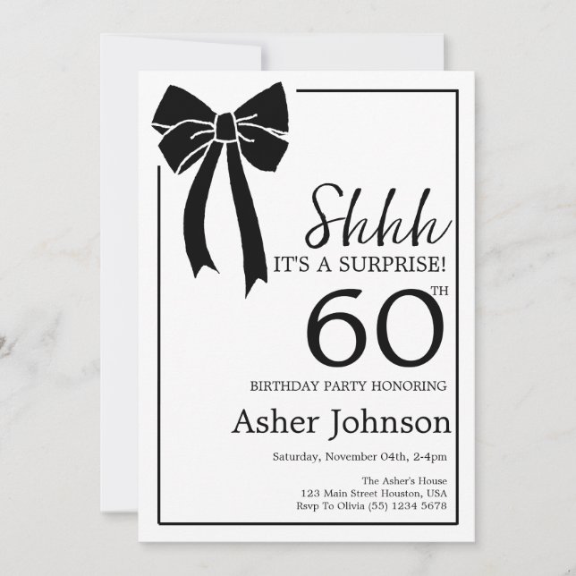 Invitation Black Bow Coquette Surprise 60e fête d'anniversair (Devant)