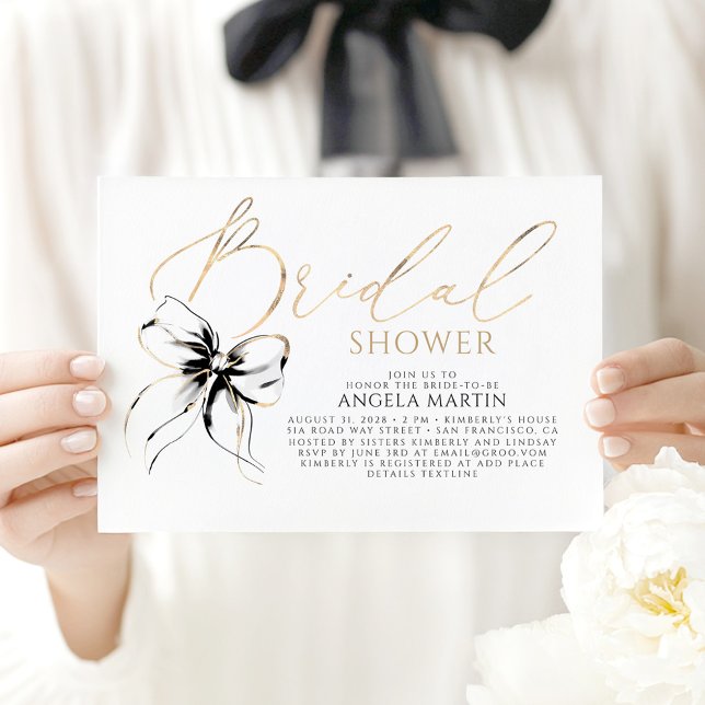 Invitation Black Bow Elegant Romantic Modern Bridal Shower (Black Bow Bridal Shower Invitations)