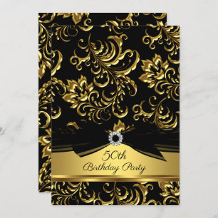 Invitation Black bow Gold Damask 50e anniversaire