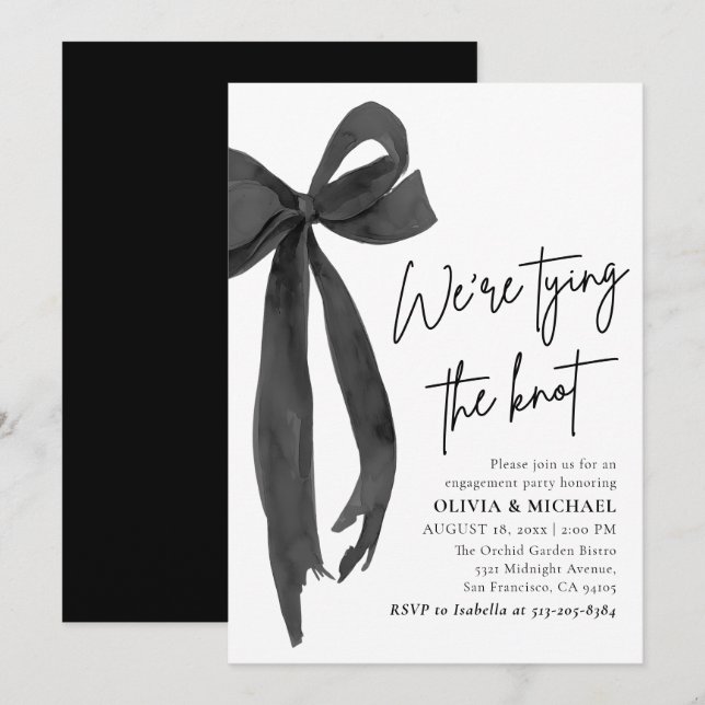 Invitation Black Bow On est en train de lier le Knot Engageme (Devant / Derrière)