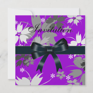 Invitation Black Bow Purple Floral