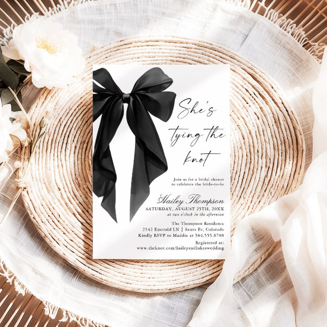 Invitation Black Bow She's Tying The Knot Bridal Shower (Créateur téléchargé)