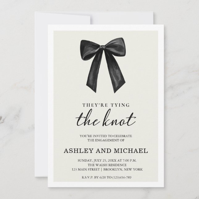 Invitation Black Bow They Tying the Knot Engagement Party (Devant)