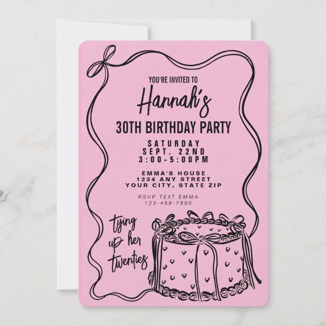 Invitation Black Bow Tying Up Her Twenties 30th Birthday (Devant)
