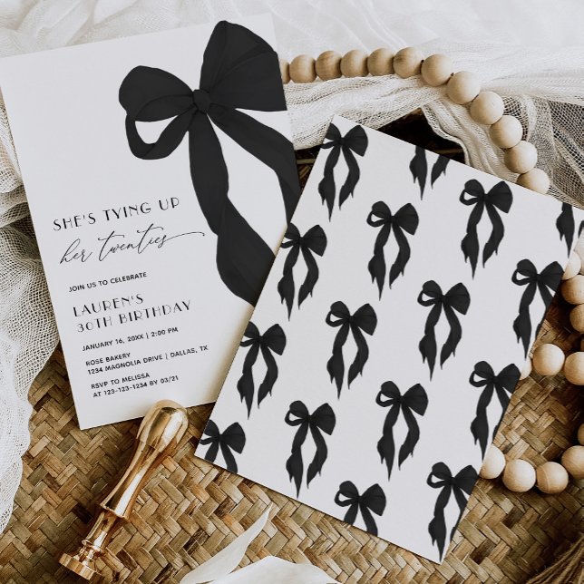 Invitation Black Bow Tying Up Her Twenties 30th Birthday (Créateur téléchargé)