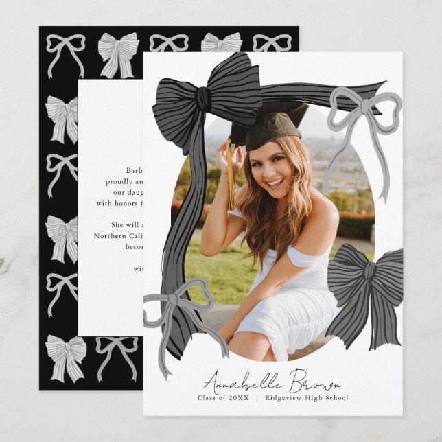 Invitation Black Bows Photo Message Graduation Announcement (Devant / Derrière)
